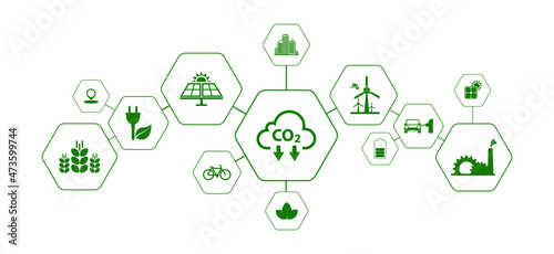 reducing CO2 emissions to stop climate change. green energy background	
