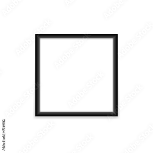 Realistic square black photo frame mockup. Rectangular vertical banner with empty gray center realistic design for picture and promotional vector image.