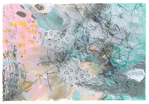 Art Watercolor and Acrylic smear blot. Interior painting. Abstract texture color stain horizontal wall background.