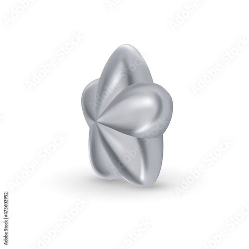 Silver star standing on a white background with a shadow. Decoration for the new year in the house.