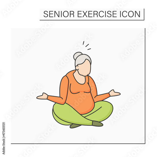 Stress reliever color icon. Yoga exercises. Low stress level. Control emotions. Avoid stressful situations. Healthy lifestyle.Senior exercise concept. Isolated vector illustration