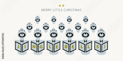 An illustrated Christmas card with a choir singing Jingle Bells