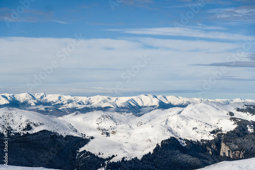 snow covered mountains, Baiului Mountains, viewpoint from Bucegi Mountains, Romania 