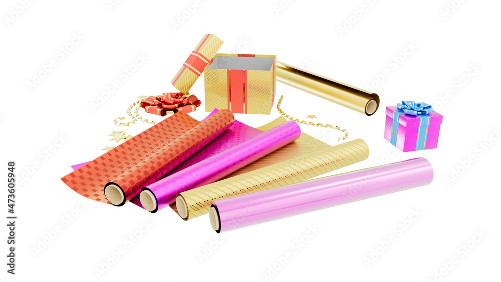 cute festival gift packaging paper and present on white, isolated - object 3D rendering cute festival gift packaging paper and present on white, isolated - object 3D rendering