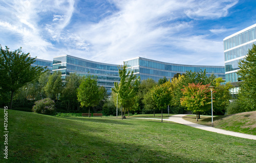 Modern Glass Buildings (Corporate) in Business Park and Outdoor Social Area / Park in Brussels - Brussels, Belgium