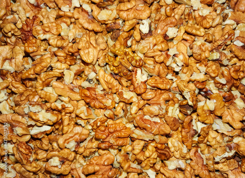 a close-up with many walnut kernel
