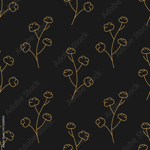 Seamless pattern of contour cotton twigs