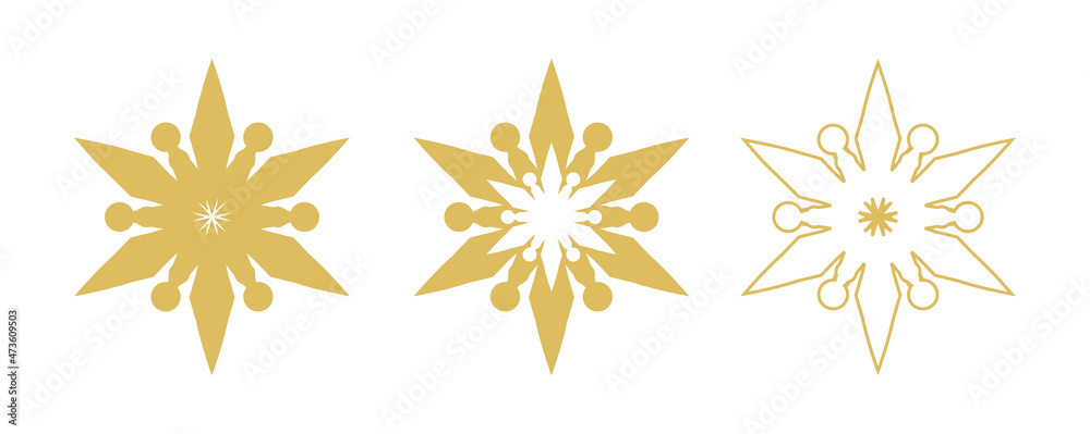 Gold snowflakes icons isolated on white background. Gold snowflakes icons isolated on white background.