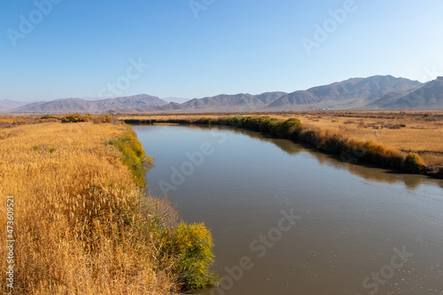Aras river between Nakhchivan and Turkey. The famous river of Aras photo
