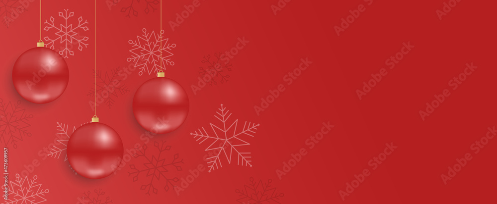 Beautiful christmas balls banner with text space. 3d Christmas red balls. Decorative elements for holiday new year design. Isolated. Vector illustration. Beautiful christmas balls banner with text space. 3d Christmas red balls. Decorative elements for holiday new year design. Isolated. Vector illustration.