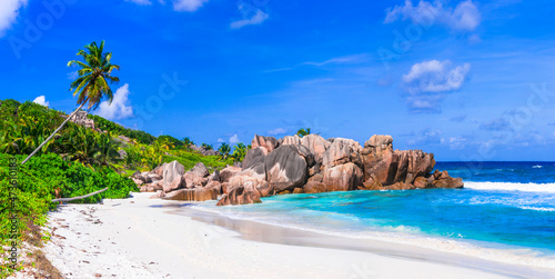 One of the most scenic and beautiful tropical beach in the world - Anse Cocos in La Digue island, Seychelles