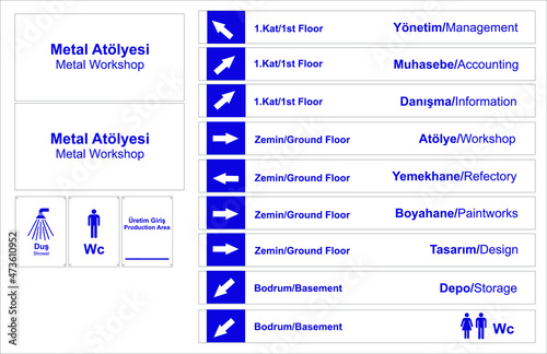 Turkish signage models, genel müdür, muhasebe, satış ofisi, kapalı Havuz, mutfak, bay wc, bayan wc - translation: general manager, accounting, sales office, kitchen, bay wc, lady wc, Indoor Pool.