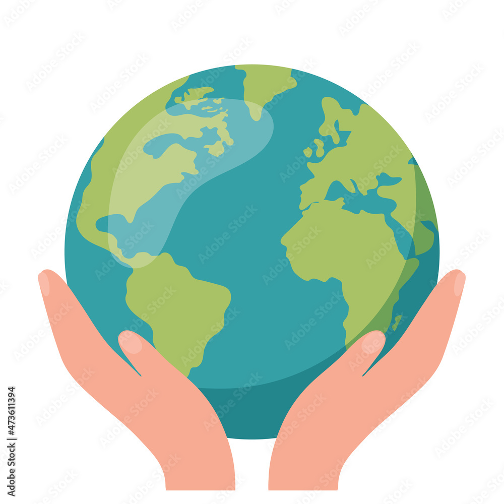 Green Earth - modern vector single icon. An image of a planet on the palm of the hand . Representation of nature, eco, health, eco lifestyle, hope - obrazy, fototapety, plakaty 