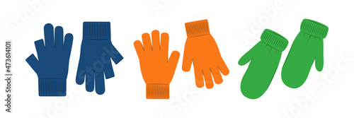 Winter clothes, accessories set. Warm clothes collection. Jackets, hats and scarves, etc. Colorful illustration.