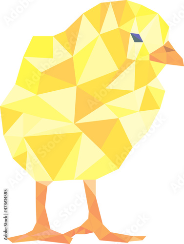 A vector image of a polygonal, isolated, yellow chick