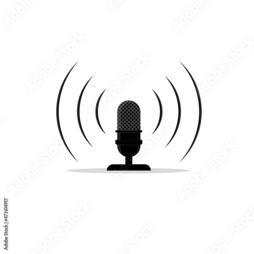 Isolated Desktop Microphone for Broadcasting Loudly Spreading Sound Podcast Concept