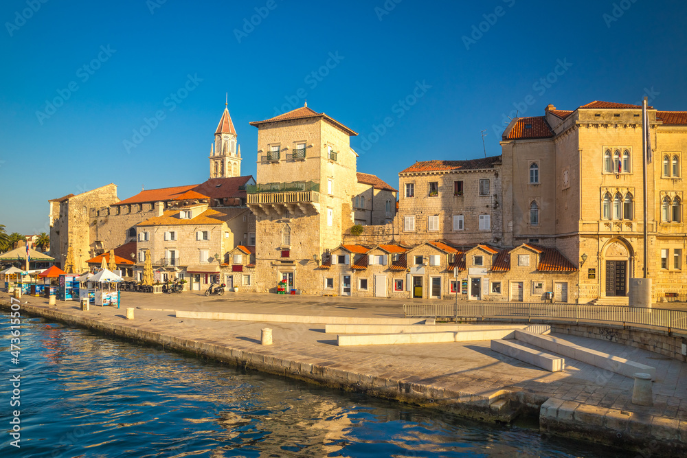 Waterfront with promenade in The Old town of Trogir, Croatia, Europe.