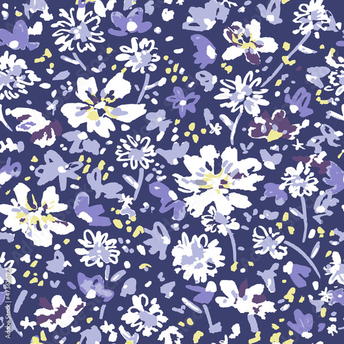 Tonal purple floral seamless repeat tile pattern background on black