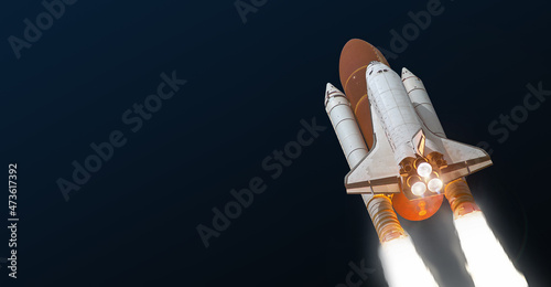 Space shuttle launch isolated on dark gradient background. Spaceship sci-fi element. Elements of this image furnished by NASA photo