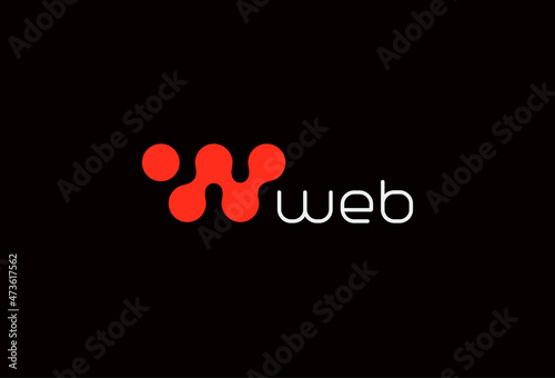 Web logo icon, abstract letter W, dots connect logotype template for chemistry laboratory, IT system, biomedical and digital communication technology emblem. Vector logo