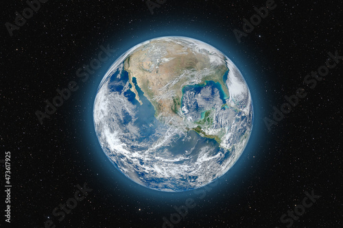 Fototapeta Naklejka Na Ścianę i Meble -  Planet Earth against dark starry sky background, visible North America, elements of this image furnished by NASA