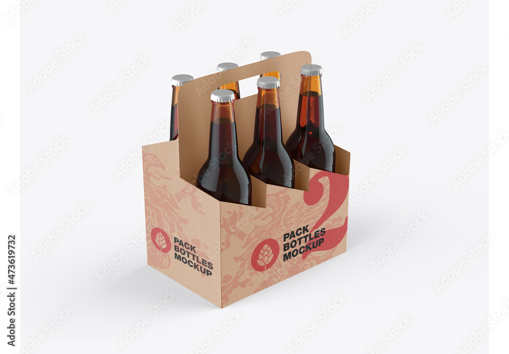 Kraft Paper Pack Beer Bottle Carrier Mockup Stock Template | Adobe Stock