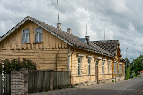 Fototapeta Naklejka Na Ścianę i Meble -  Street view of old resort town Haapsalu with typical wooden houses, Estonia