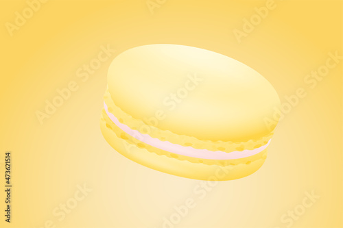 Macaroon on a yellow background, French dessert. Vector illustration