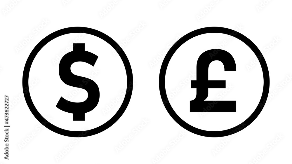 US Dollar British Pound or Sterling Exchange Rate Currency Sign or Icon Set with a Coin Style Design. Vector Image. US Dollar British Pound or Sterling Exchange Rate Currency Sign or Icon Set with a Coin Style Design. Vector Image.