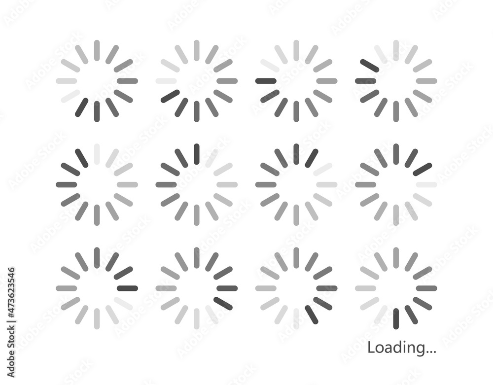 Loading icons set. Download sign. Data load. Isolated raster illustration on white background.