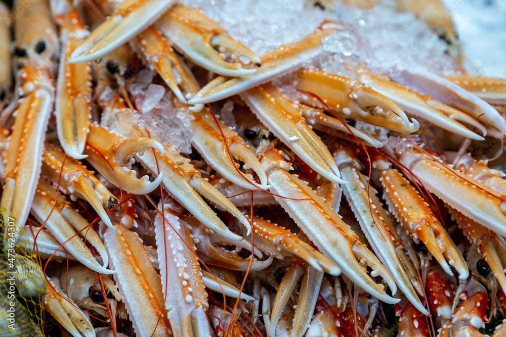 Langoustine Claws on Ice on a Market Stall