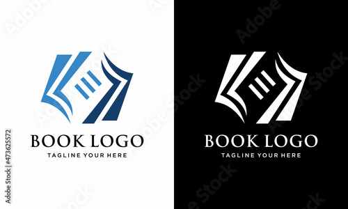 Book education logo template illustration design. Open book logo design template. on a black and white background.