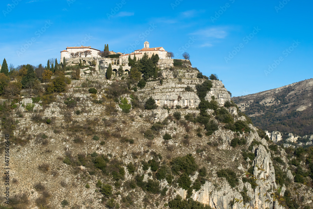 Gourdon village and hill on a sunny day