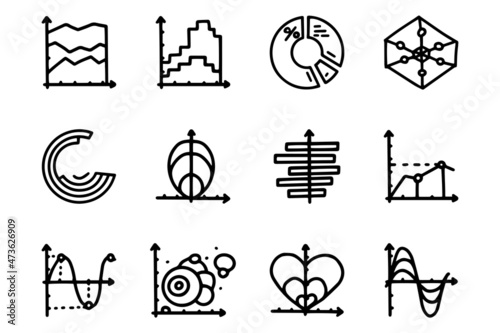 Charts line vector doodle simple icon set