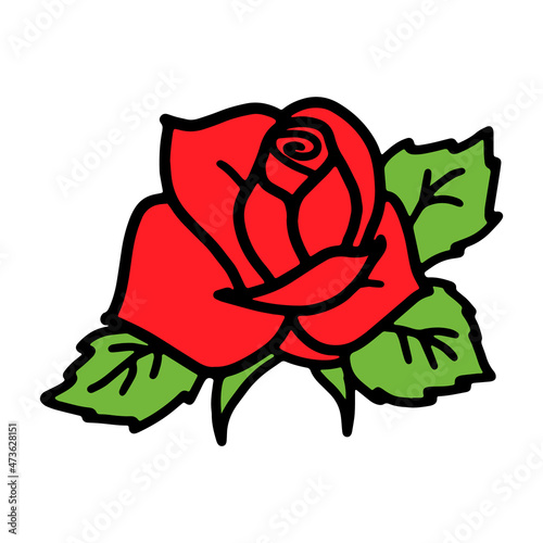 Red rose flower in doodle style. Isolated vector. photo