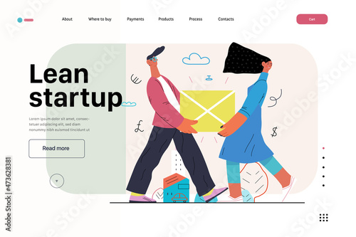 Startup illustration, website landing template. Concept of building new business