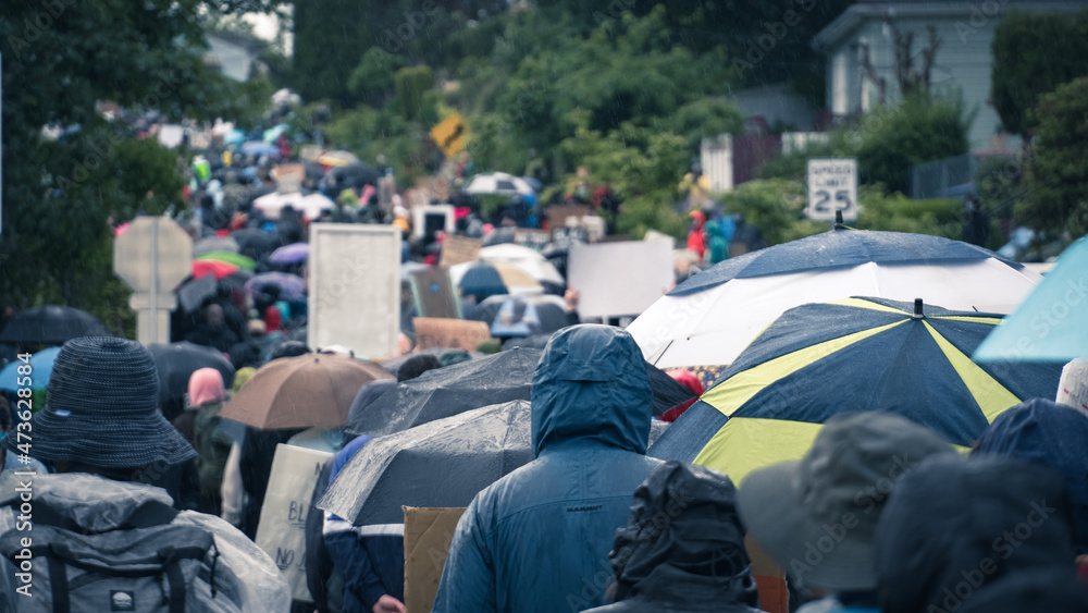 Protesters in Rain