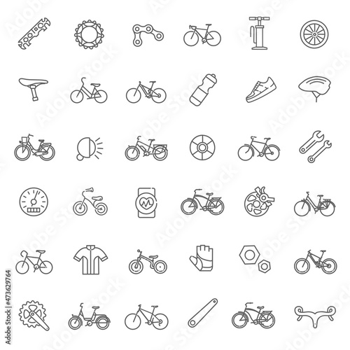 Different types of bikes, cycling accessories, spare parts