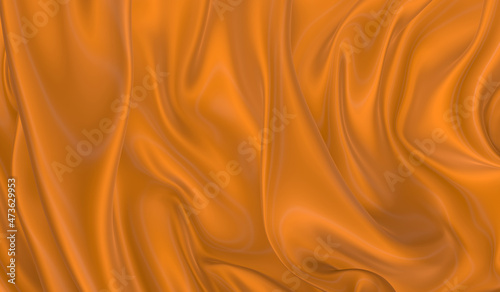 Beautiful flowing fabric of orange wavy silk or satin. 3d rendering image.