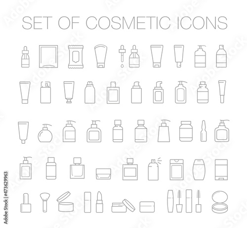Set of editable outline icons. A set of icons for cosmetics packages. Сan be used for cosmetic, medical and other needs. Ideal for use in e-commerce, mobile, packaging and etc. EPS10.