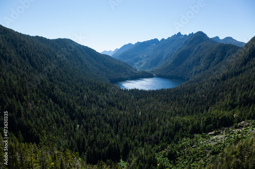 Pristine lake, old growth forest in the mountains of Vancouver Island, B.C., Canada, Clayoquot Sound.