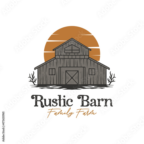 Vintage retro rustic barn illustration