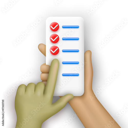 Smartphone in hands with checklist. Vector illustration.