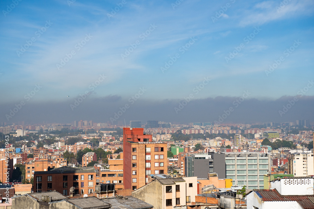 Pollution cloud over the city of Bogota in Colombia. 
 A disaster for the environment