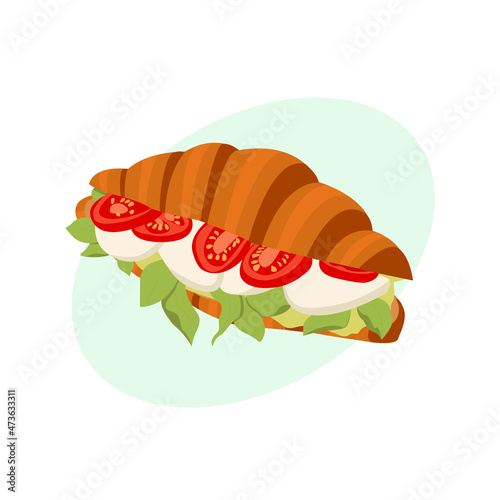 Croissants with various ingredients: tomato, feta cheese, green, avocado