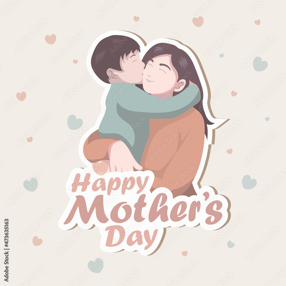 Mother Holding Son In Arms. Background happy Mothers Day. Greeting Card. Vector Illustration Mother Holding Son In Arms. Background happy Mothers Day. Greeting Card. Vector Illustration