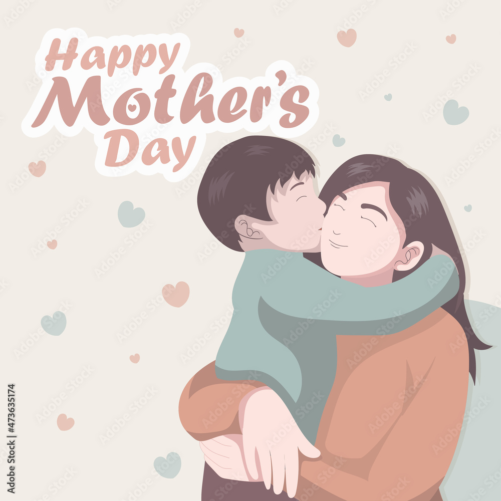 Vector Illustration of Mother Holding Son In Arms. Background happy Mothers Day. Greeting Card. Vector Illustration of Mother Holding Son In Arms. Background happy Mothers Day. Greeting Card.