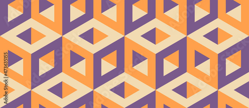 Seamless vector 3D pattern with optical illusions. Cubes. Op Art. Modern template for wrapping, cards, fabric, design interior, packing. Psychedelic geometric design. Background. Wallpapers. 3D Tiles.