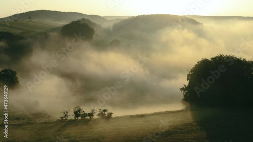 Aerial Beautiful Shot Of Green Trees On Hills During Sunset - Thuringia, Germany