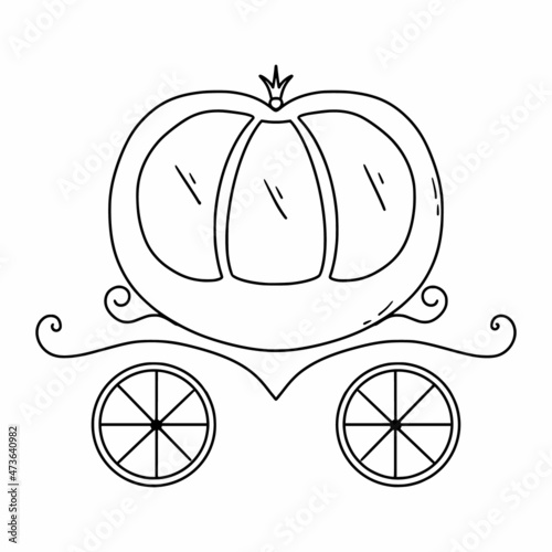 Doodle carriage for princess. Coloring book for girls. Cute hand-drawn illustration.